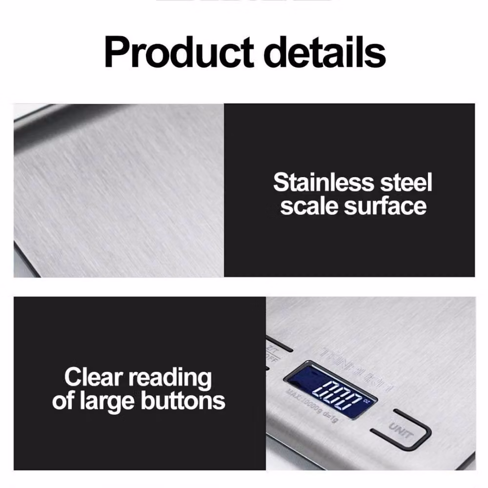 Kelvenix Digital LCD Kitchen Food Scale, 10kg Capacity with 1g Precision in Silver – 4