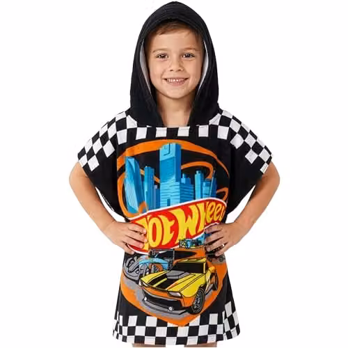 Get Trend Hot Wheels Hooded Bath Towel Poncho for Kids, Black