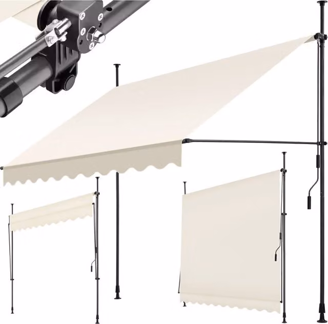 TECTAKE No-Drill Retractable Manual Awning in Beige Polyester with Steel and Aluminium Frame, Width: 250 cm