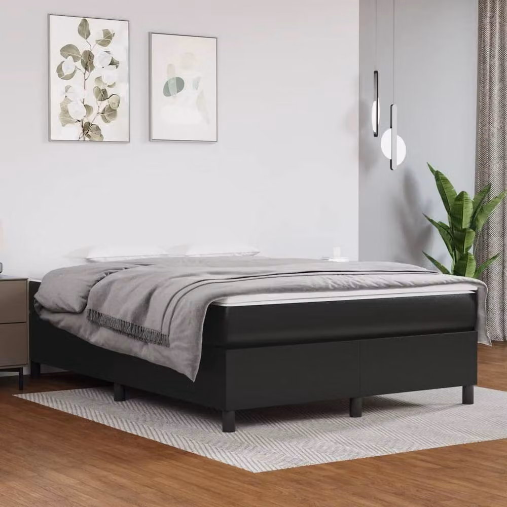 Berkfield Home Upholstered Box Spring Bed Frame in Black Synthetic Leather, W: 135 cm, L: 190 cm – 2