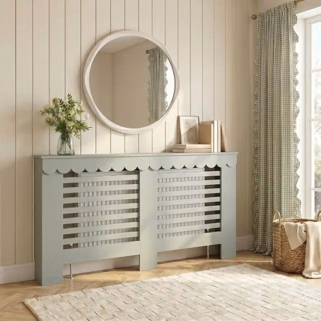 OHS Scallop Radiator Cover and Engineered Wood Sideboard Shelf in Pale Green – 1