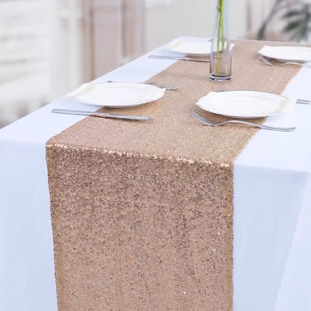 Trimming Shop Glitter Sequin Table Runner in Nude Beige