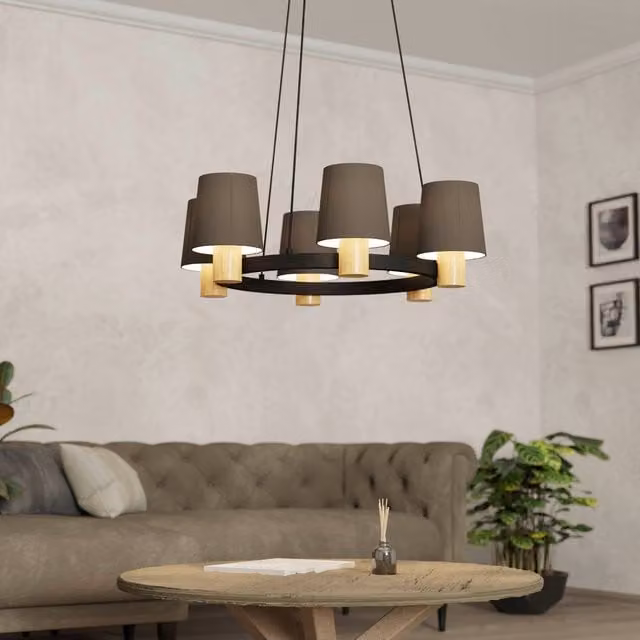 Eglo Edale 6-Light Round Suspended Pendant Light in Black and Brown