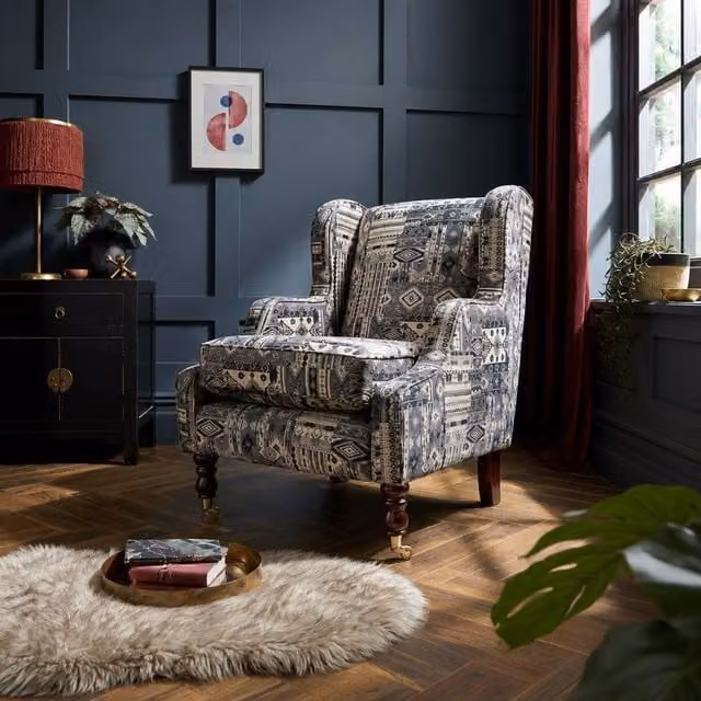 Stratus Interiors Classic Floral Wingback Accent Chair in Beige and Multicolour Fabric with Solid Wood Frame – 1