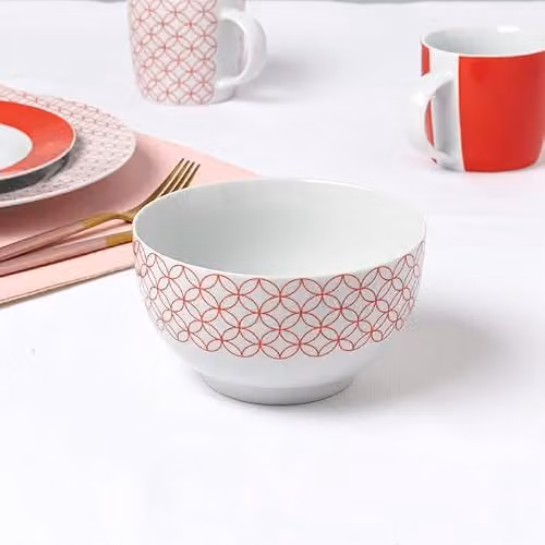 Waterside Fine China 16 Piece Red Geometric Porcelain Dinner Service