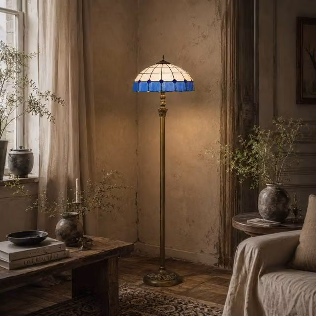 Wyld Haus Luel Tiffany Style Floor Lamp in Bronze Tone Metal and Multicolour Glass, Height: 152 cm – 1