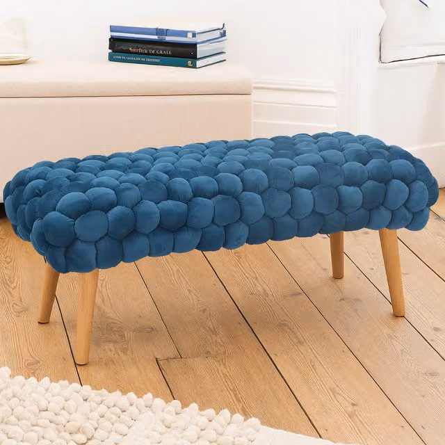 Artemis Home Cushla Bubbly Velvet Large Footstool in Petrol Blue