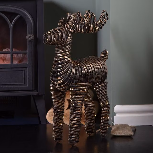 Samuel Alexander Black and Gold Braid Christmas Reindeer with Warm White LEDs, Height: 50 cm – 1