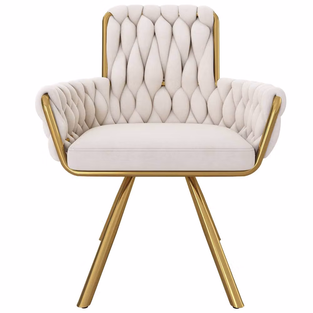 Rolipo Set of 6 Beige Velvet Swivel Dining Chairs with Metal Legs – 2