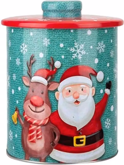 VFM e-Store Christmas Biscuit Tin Santa Themed Design, Multicolour, Diameter: 15.5 cm – 1