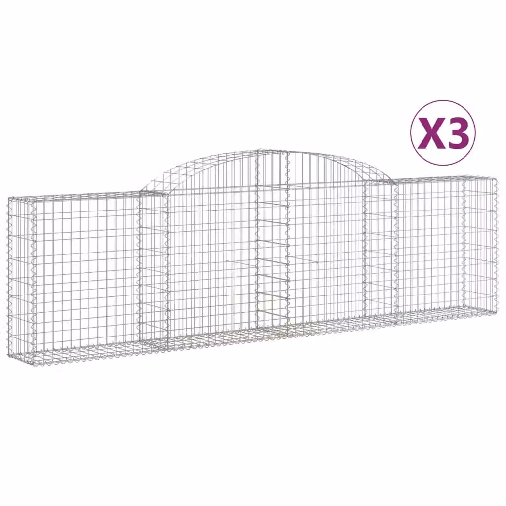 Berkfield Home Arched Gabion Baskets, 3 Piece Set, Silver Galvanised Steel, W: 300 cm, D: 30 cm, H: 80-100 cm – 2