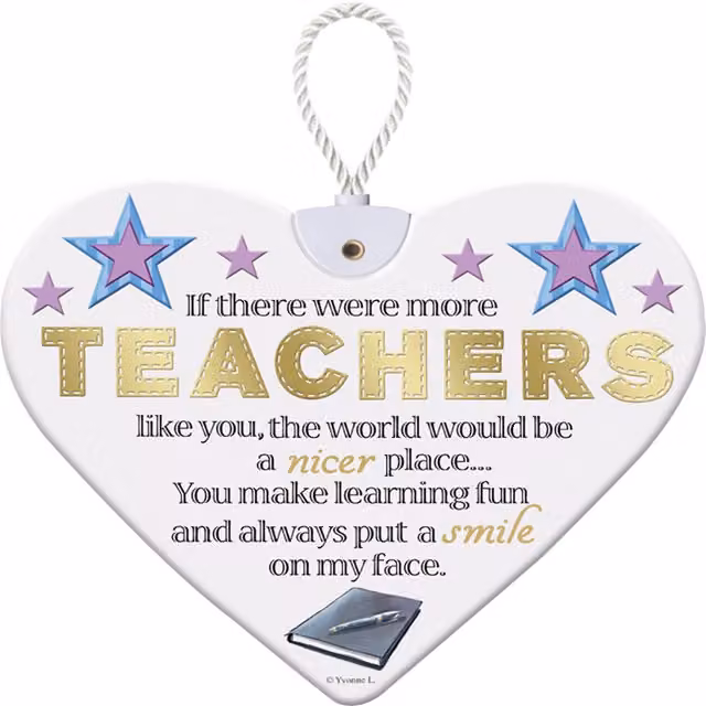 Sensations TEACHER HeartFelts Hanging Plaque, Multicolour Textile with Heart and Star Typography, H 19.0 cm x W 13.3 cm x D 1.0 cm