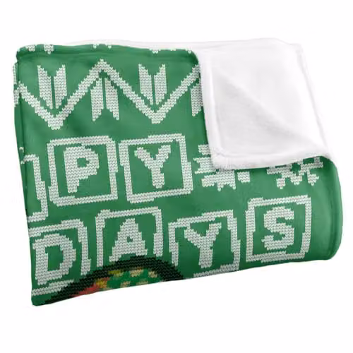 LOGOVISION Sesame Street Oscar The Grouch Ugly Christmas Sweater Super Soft Microfibre Fleece Throw Blanket, White, W/D/H: 152 x 127 x 1 cm – 2