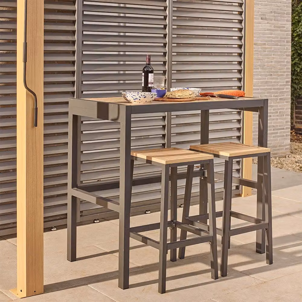 Leisure Grow Savannah Bar Table and 2 Bar Stools Set in Oak and Brown