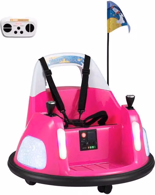 Costway 12V Pink Electric Ride-On Bumper Car with Light and Sound Effects