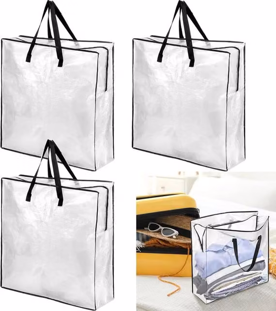Havendro Set of 3 Reusable Moth and Moisture Proof Laundry Storage Bags in Transparent Plastic, W/D/H: 65 x 65 x 22 cm