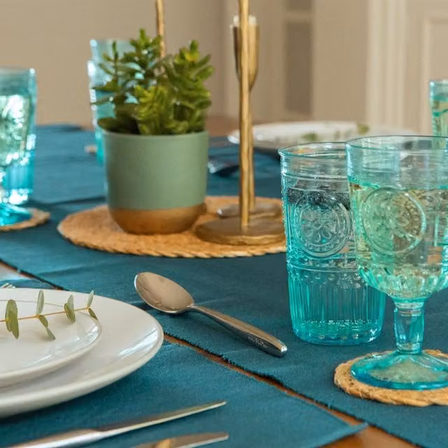 Nicola Spring Cotton Fabric Placemats, Pack of 6, Denim Blue and Grey