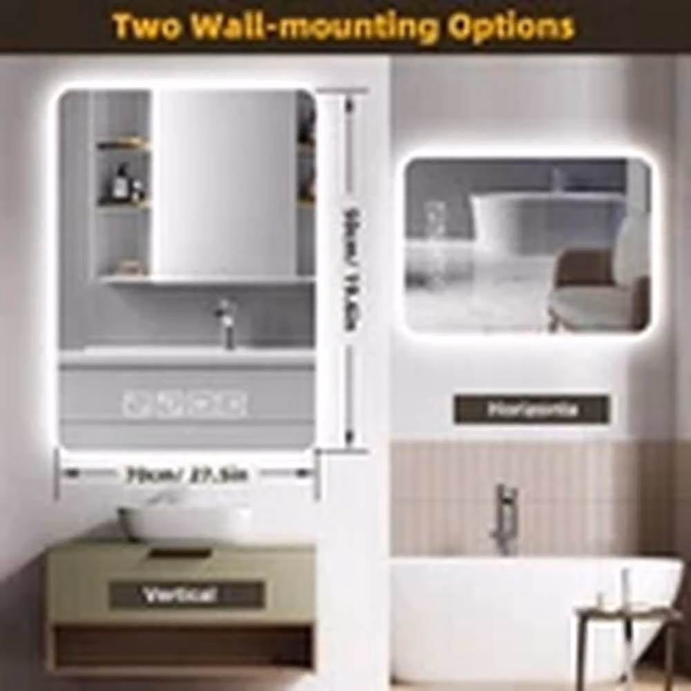 EONLION White Wall Mounted LED Rectangular Bathroom Mirror W: 50 cm, H: 70 cm – 2