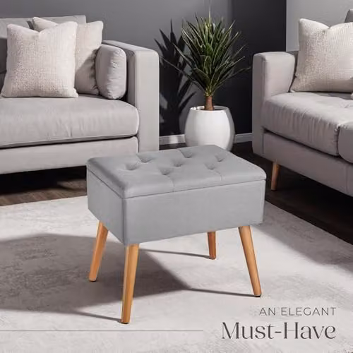 tectake Ranya Upholstered Storage Bench with Removable Top Pad and Beech Wood Legs in Grey – 2