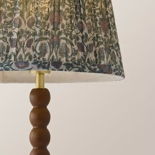 ValueLights Bobbin Floral Printed Pleated Shade Walnut Bobble Table Lamp in Green and Brown – 3