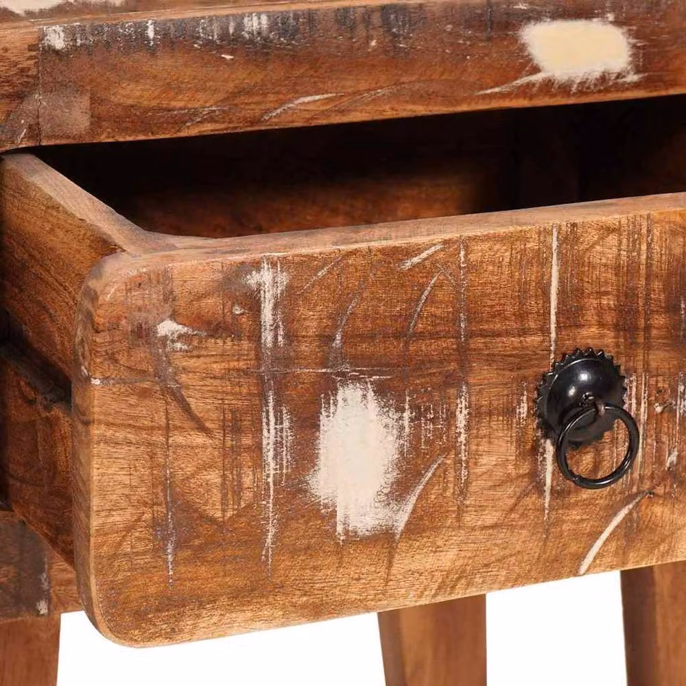 Berkfield Home Multicolour Rustic Reclaimed Wood End Table, Brown, W: 40 cm, D: 32 cm, H: 46 cm – 4