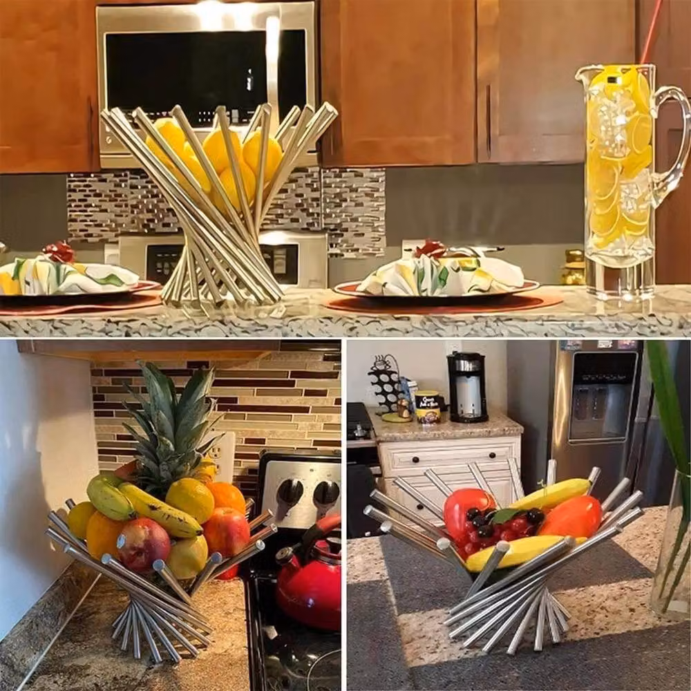 FLAVORA Silver Freestanding Fruit Bowl for Kitchen Counters – 3