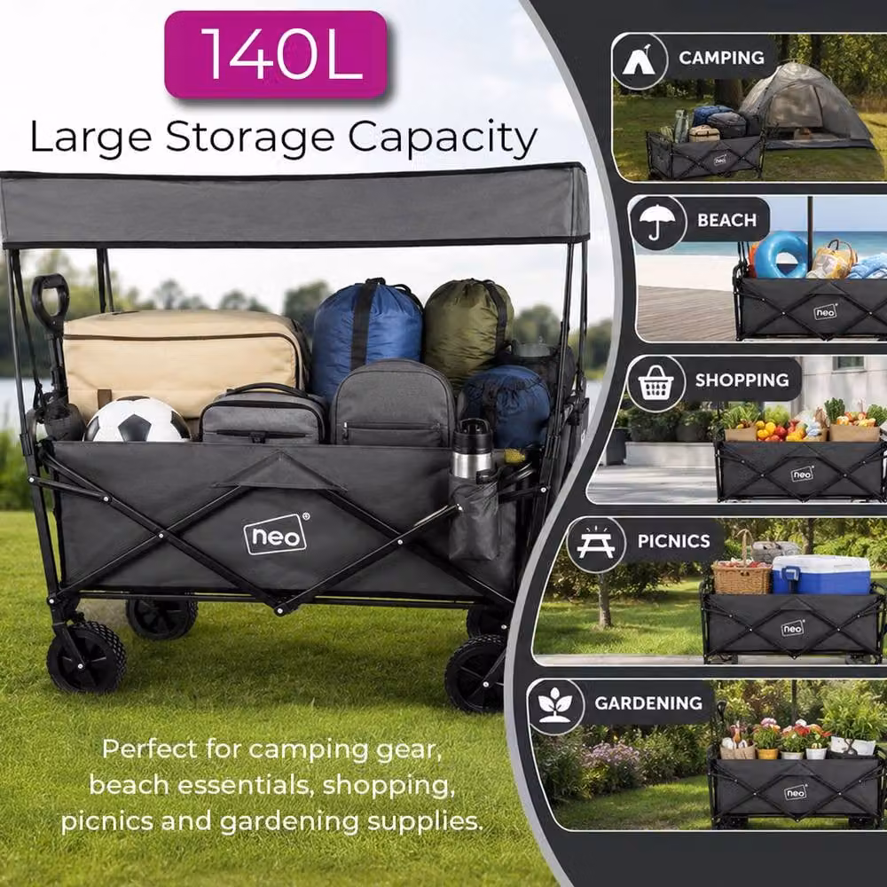 Neo Folding Garden Cart with Canopy in Grey, 140L Capacity – 3