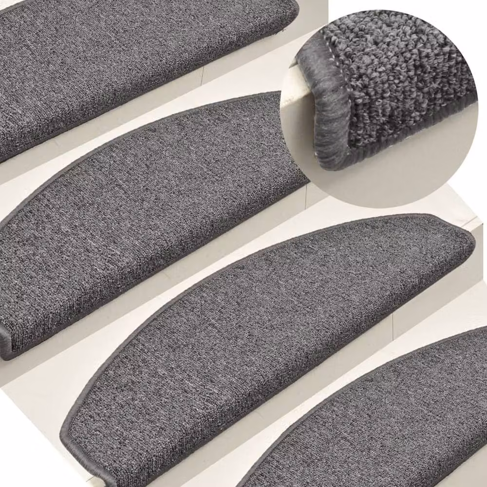 Berkfield Home Self-Adhesive Carpet Stair Treads, 15 Pieces, Dark Grey, W: 65 cm, D: 24 cm, H: 4 cm – 2