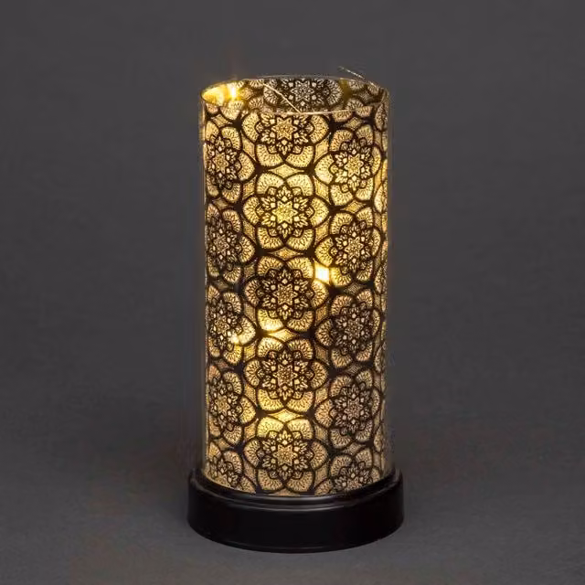 SHATCHI Black Etched Glass Christmas Vase Table Lamp with Santa Flower Design, H 23 cm x W 10 cm x D 10 cm – 2