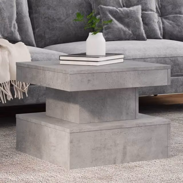 Berkfield Home Modern Square Coffee Table with LED Lights in Grey, W/D/H: 50 x 50 x 40 cm