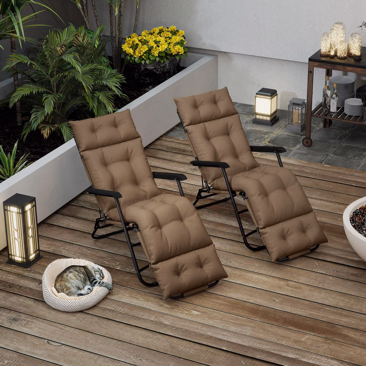 Outsunny Set of 2 Sun Lounger Replacement Cushions in Beige, W/D/H: 190 x 56 x 10 cm – 8