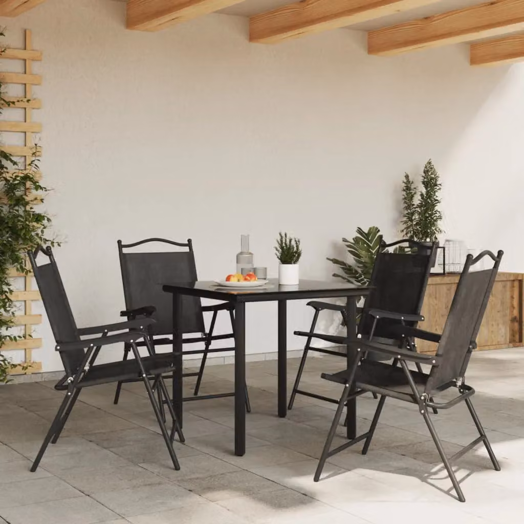 Berkfield Home Set of 4 Folding Garden Chairs in Melange Grey Steel and Textilene – 3