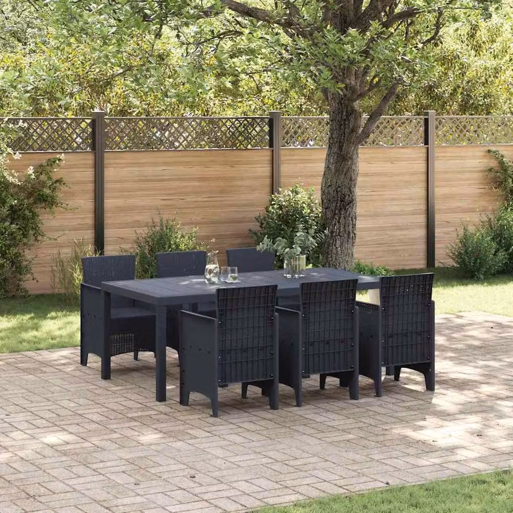 Berkfield Home 7 Piece Anthracite Poly Rattan Garden Dining Set in Charcoal – 2