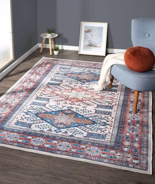 THE RUGS Sara Washable Persian Classic Oriental Rug in Ivory and Multicolour, W: 160 cm, D: 230 cm – 1