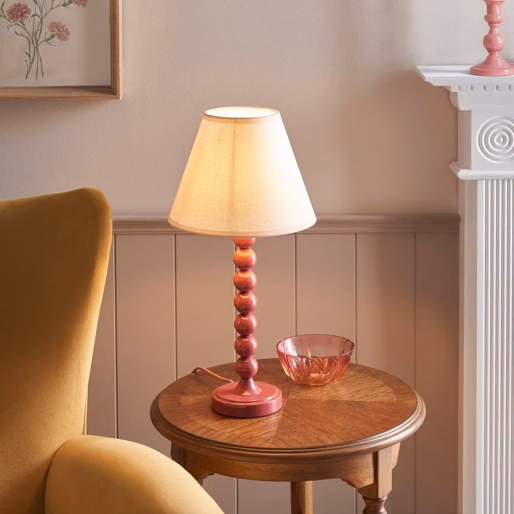 Netlighting Higgledy Gloss Pink Table Lamp with Fabric Ivy Shade, Diameter: 25 cm, E14 – 2