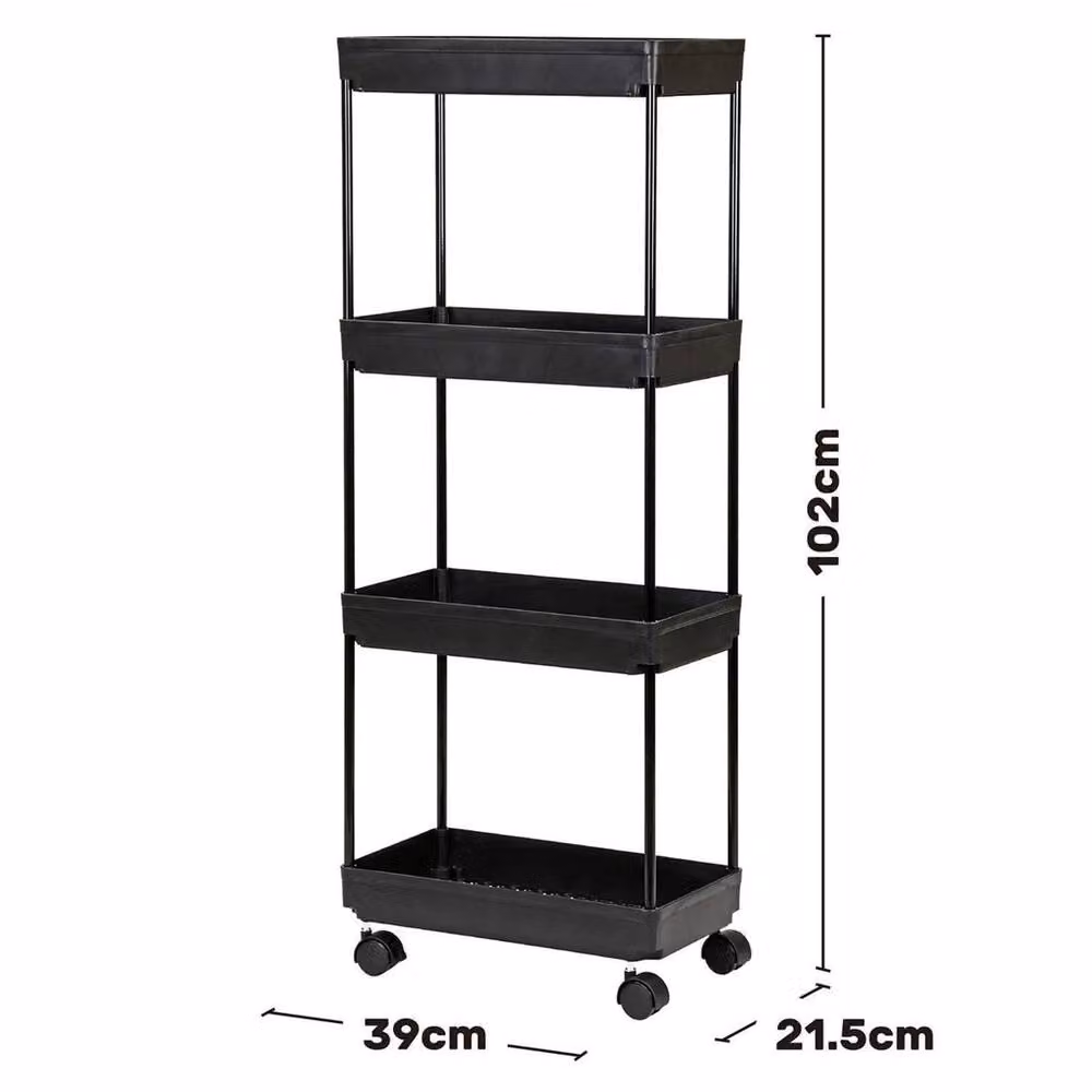 KORVIXA 4 Tier Slim Slide Out Kitchen Trolley Rack in Black, Height: 102 cm, Width: 90 cm – 2