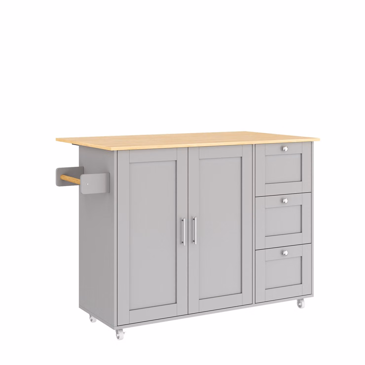 Aosom UK Grey Kitchen Island Trolley with 3 Drawers, 2-Door Cabinet and Foldable Worktop, W: 70 cm, D: 70 cm, H: 90 cm – 2