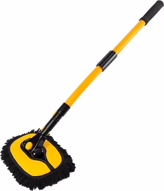 FLAVORA Yellow Car Wash Brush with Telescopic Handle and Microfibre Mop – 1