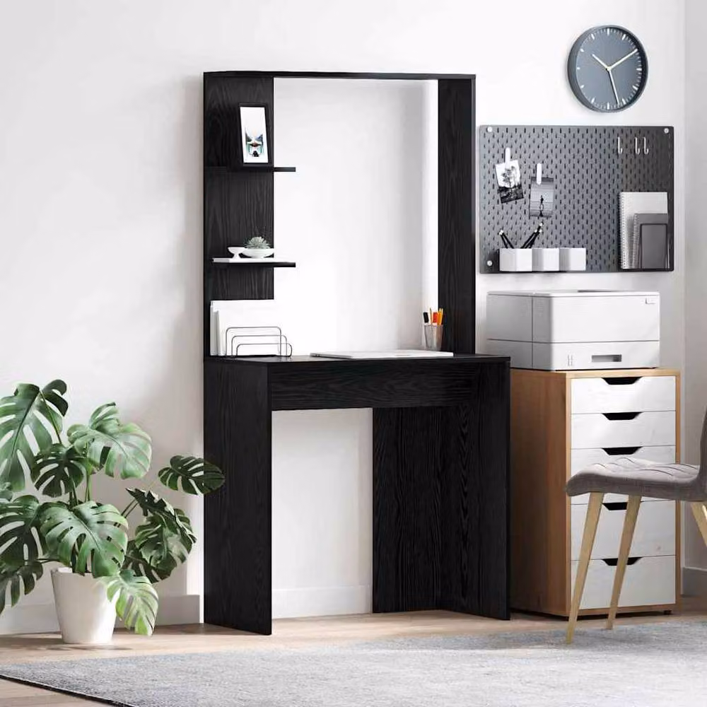 Berkfield Home Black Oak Computer Desk in Black Oak Solid Wood and MDF – 2