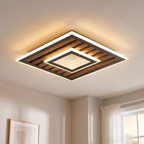 Netlighting Woody Square LED Ceiling and Wall Light in Black and Wood with Warm White Light – 2