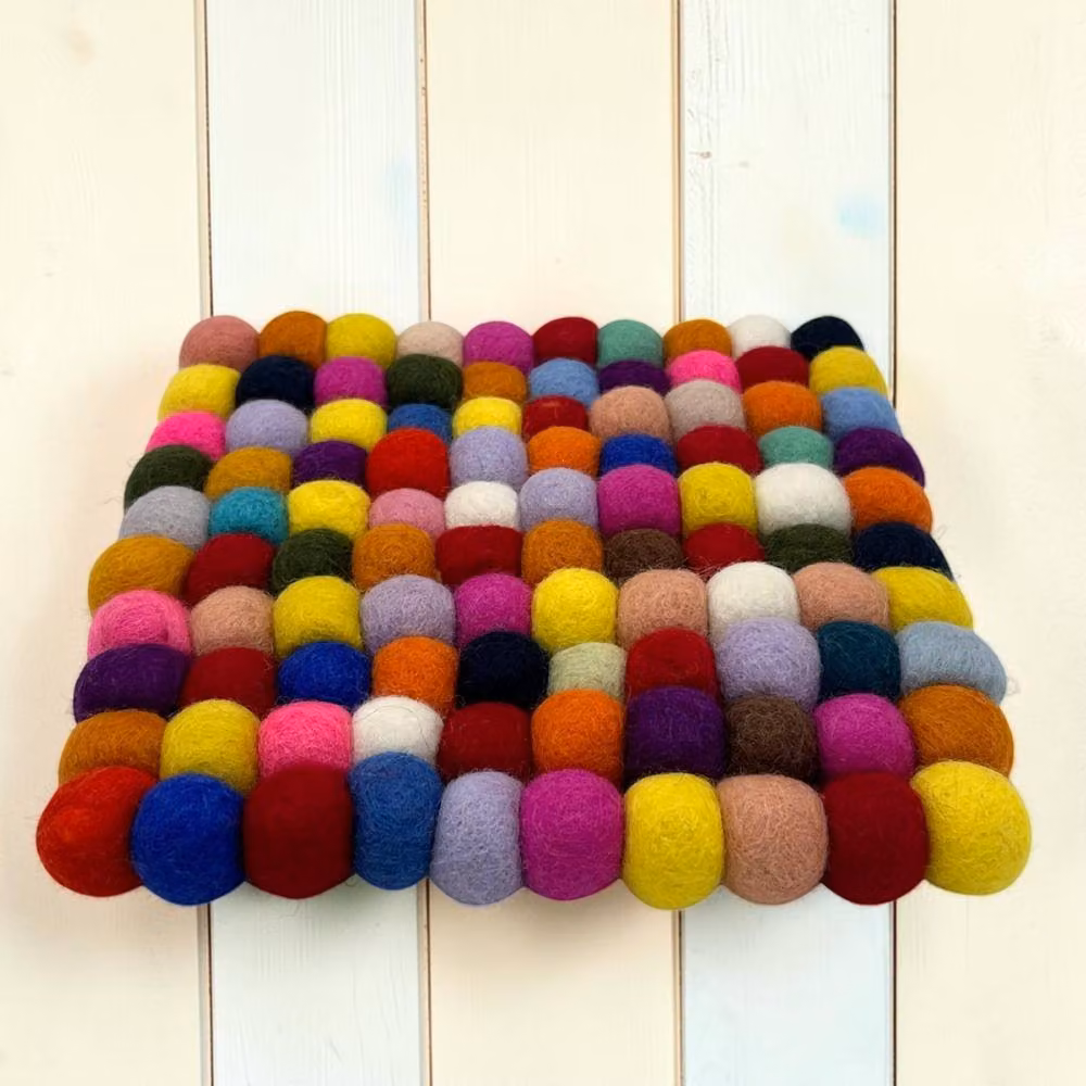 Four Candle Multicolour Dotted Felt Ball Square Placemat – 2