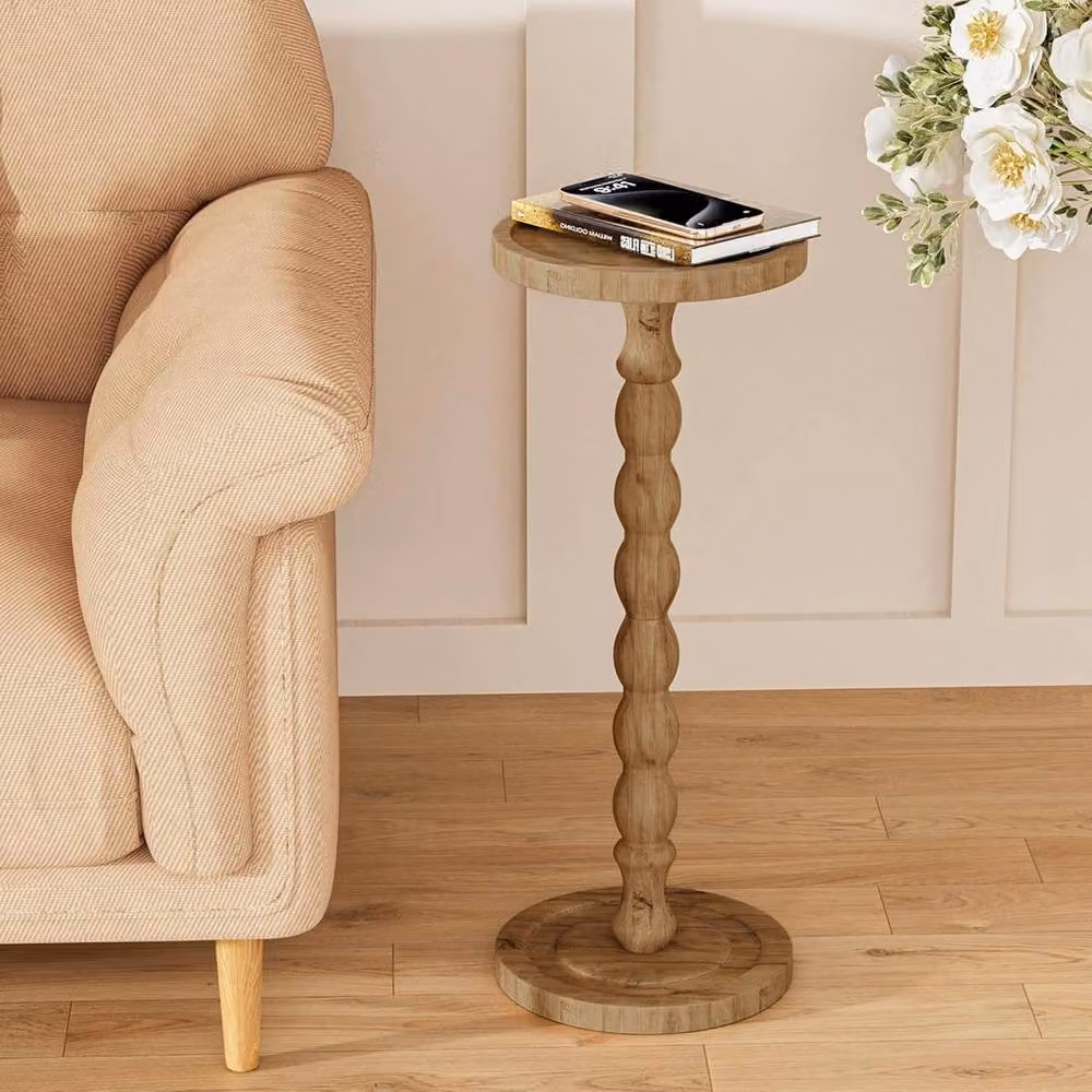 FORGEVIO Brown Wooden Round Side Table and Coffee Table – 4