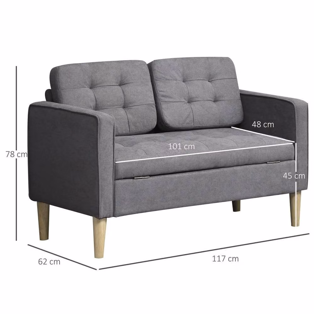 FORGEVIO Compact 2 Seater Upholstered Sofa in Grey with Hidden Storage – 2