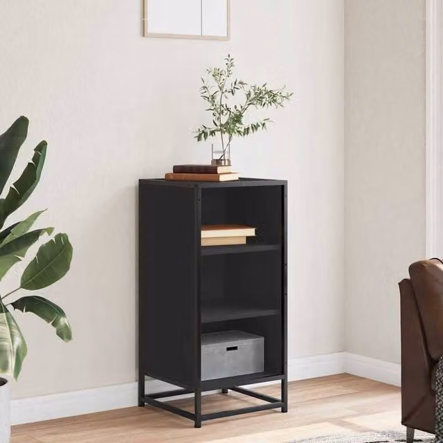 Berkfield Home Black Sideboard in Engineered Wood and Metal, W/D/H: 35.5 x 35 x 76 cm – 1