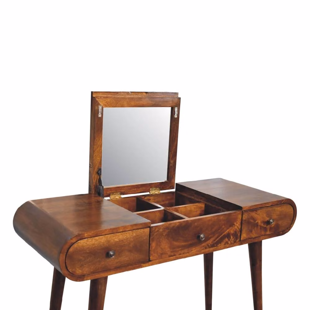 Wyld Haus Tha Ruea Chestnut Mango Wood Dressing Table with Foldable Mirror in Brown, W/D/H: 80 x 40 x 100 cm – 2