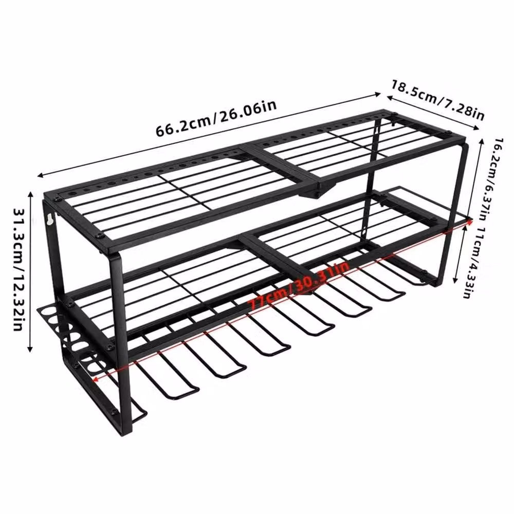 Nordara Heavy Duty 3 Tier Metal Tool Organizer Rack and Drill Holder, Black, W: 100 cm, H: 200 cm – 2