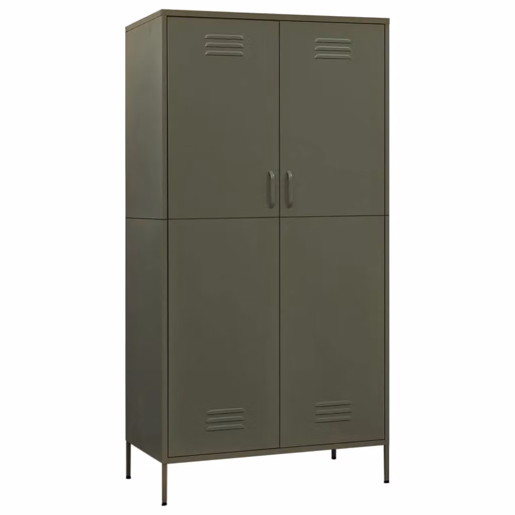 Berkfield Home Industrial Metal Wardrobe in Olive Green, W/D/H: 90 x 50 x 180 cm – 2