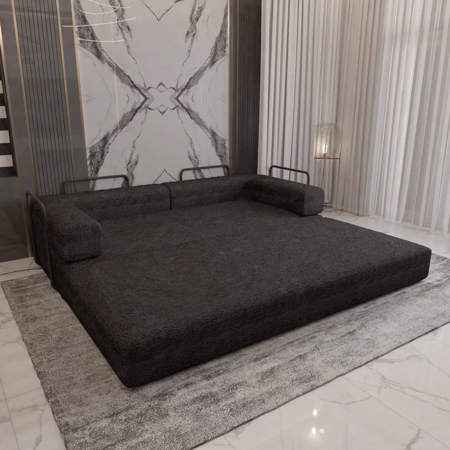 MN Furniture Modern 3 Seater Fabric Sofa Bed with Metal Frame in Black or Grey, W/D/H: 203 x 140 x 72 cm – 3