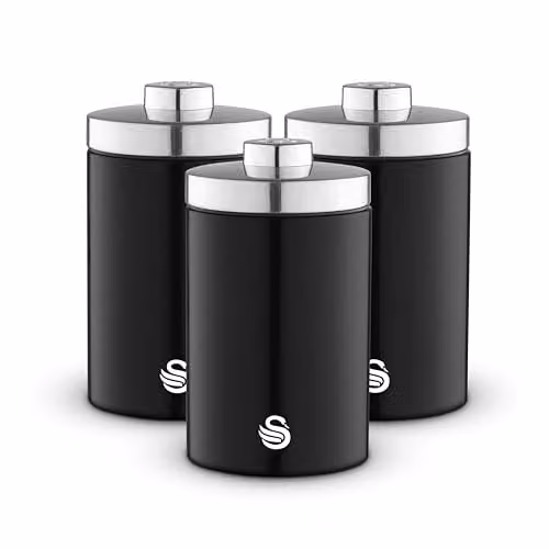 Swan Townhouse Set of 3 Airtight Stainless Steel Storage Canisters in Black – 1