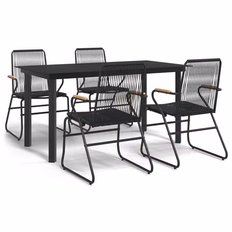 Berkfield Home 5 Piece Black Rattan Garden Dining Set with Rectangular Table and Chairs